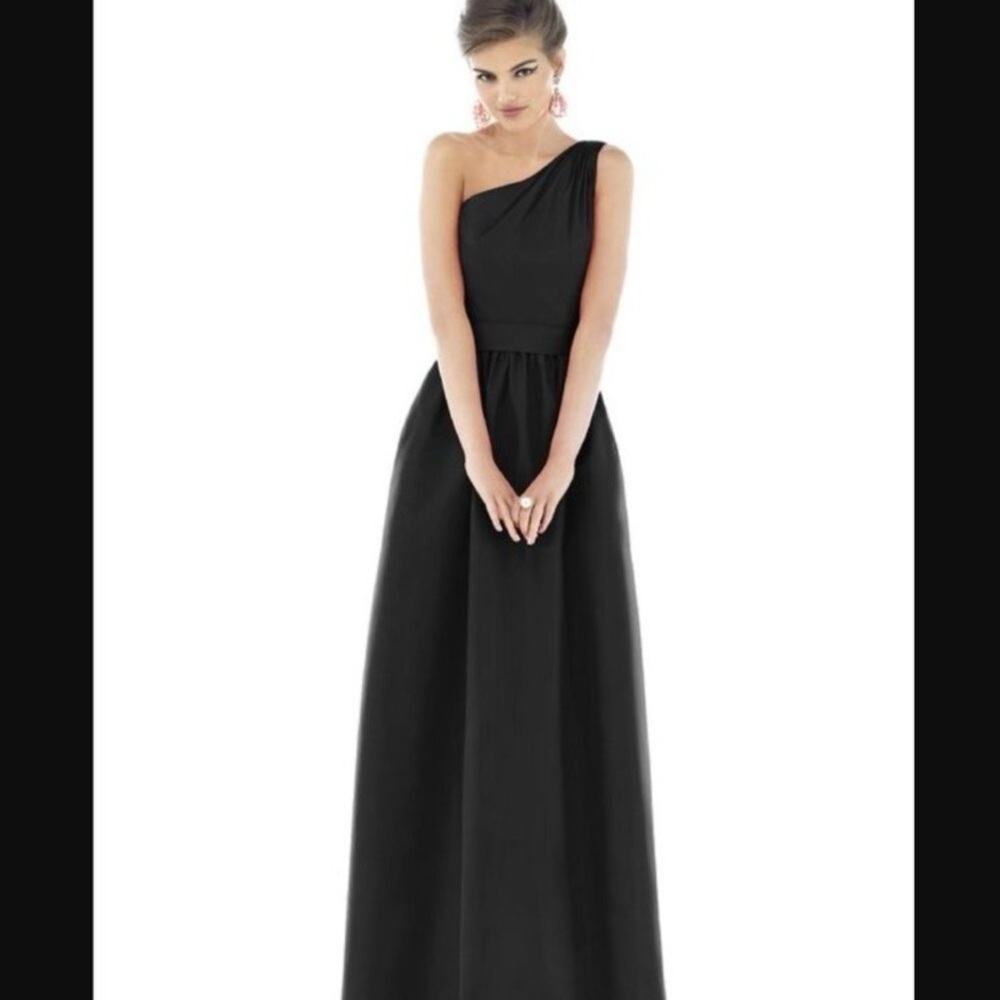 ALFRED SUNG One-Shoulder Black Evening Gown - Picture 4 of 17